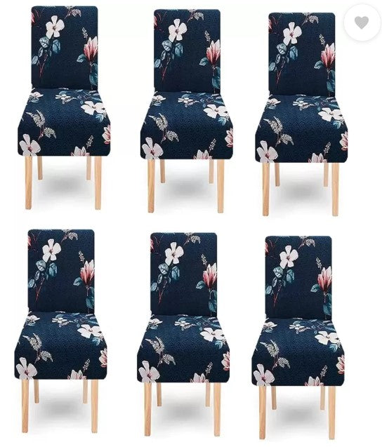 Quirky Hub Premium Wrinkle-Free | Elastic Stretchable | Washable|Dining Table & Chair Cover Dark Blue Botanical