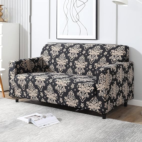 L Shape Quirkyhub Brown Dhamash Strechable Sofa Cover