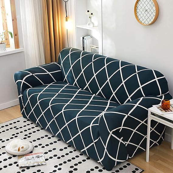 L Shape Cross Blue Strechable Sofa Cover