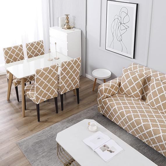 Quirky Hub Premium Wrinkle-Free Stretchable | Elastic Universal Stretchable Sofa Cover Biege Diamond
