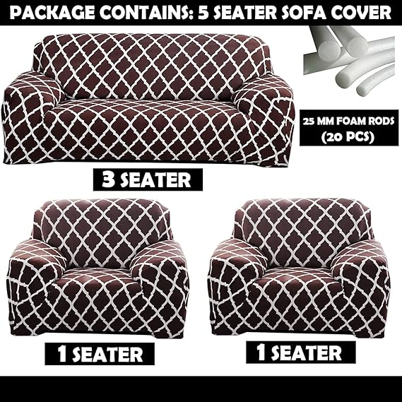 Quirky Hub Premium Wrinkle-Free Stretchable | Elastic Universal Stretchable Sofa Cover Brown Diamond