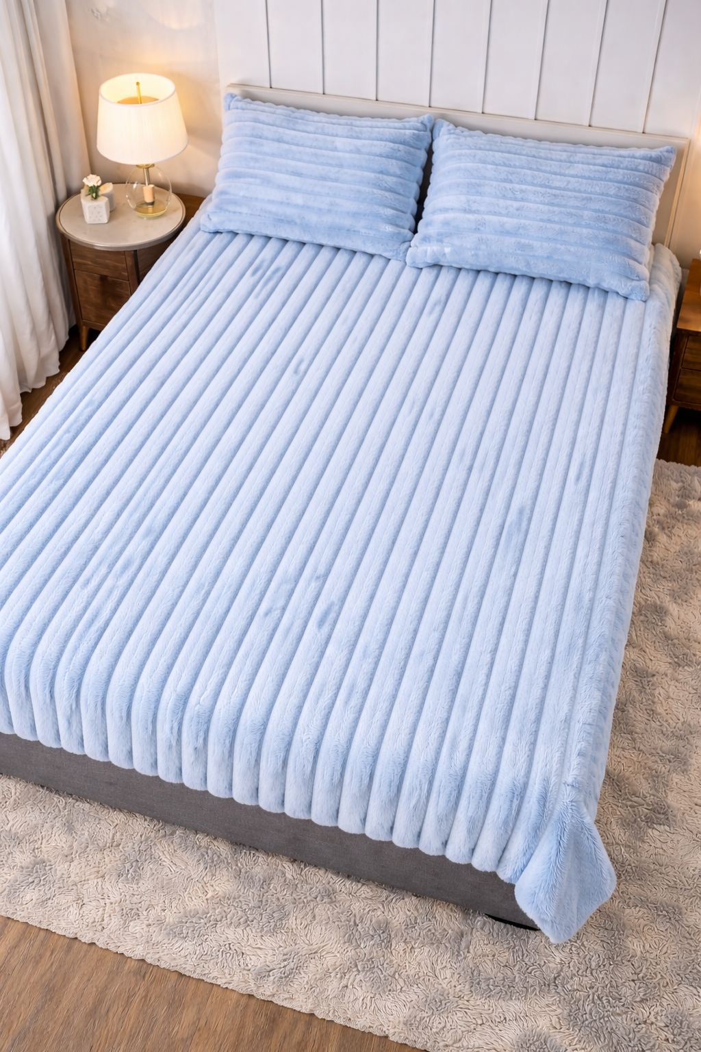Quirky Hub Luxe Rabbit Fur Fitted Bedsheet – Pastel Blue | King Size 72x78