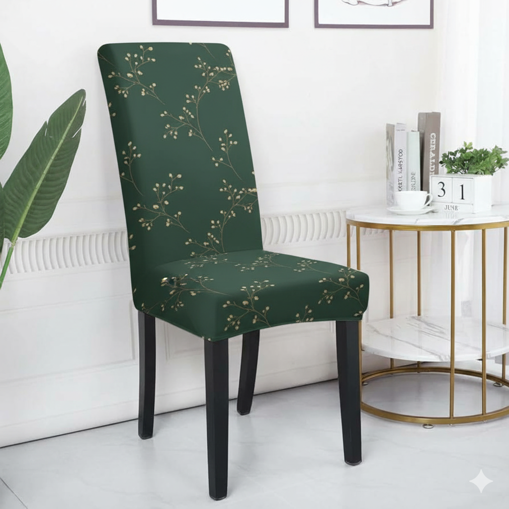 Green Floral Printed Chair Cover