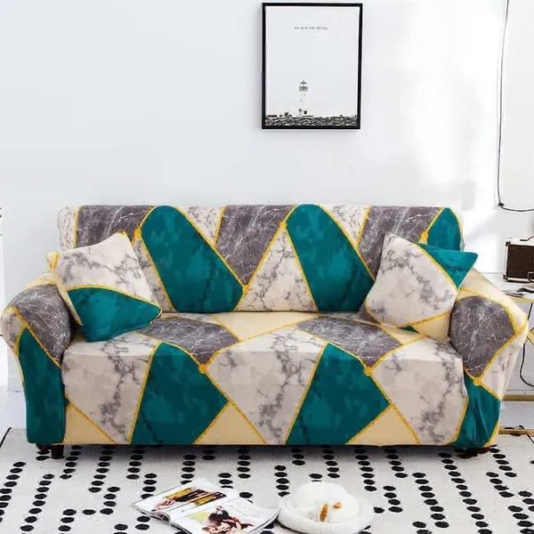 L Shape Quirkyhub Blue Marble Strechable Sofa Cover