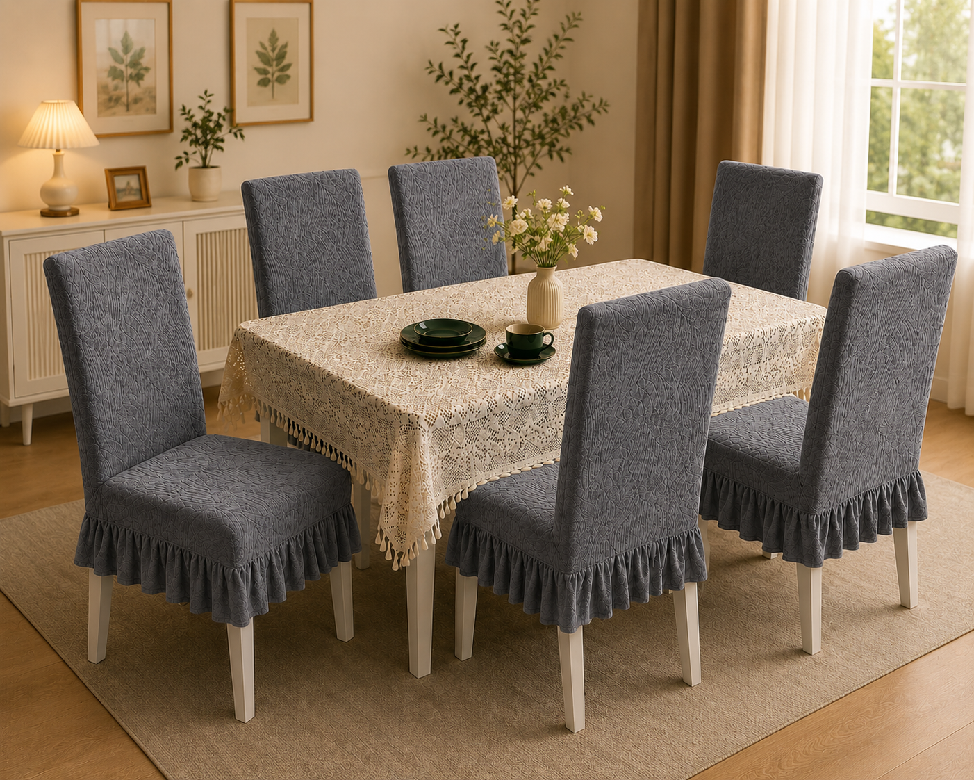 Quirkyhub Jacquard Dining Premium Frill Chair Cover