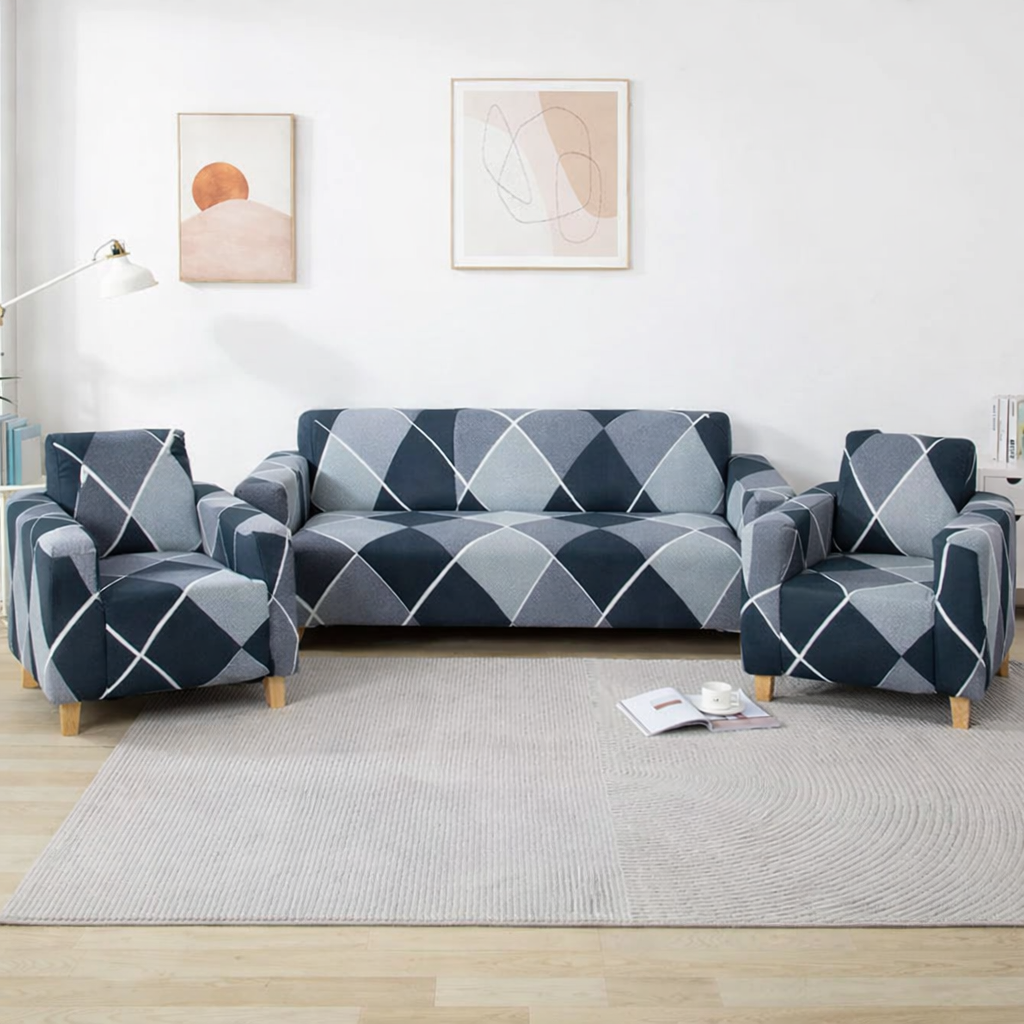 Quirky Hub Premium Wrinkle-Free Stretchable | Elastic Universal Stretchable Sofa Cover Blue Burfi