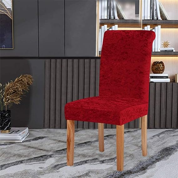 Quirky Hub Premium Wrinkle-Free Stretchable | Washable Plain Velvet Chair Covers Red