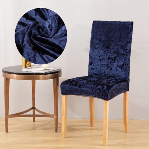 Quirky Hub Premium Wrinkle-Free Stretchable | Washable Plain Velvet Chair Covers| Navy Blue