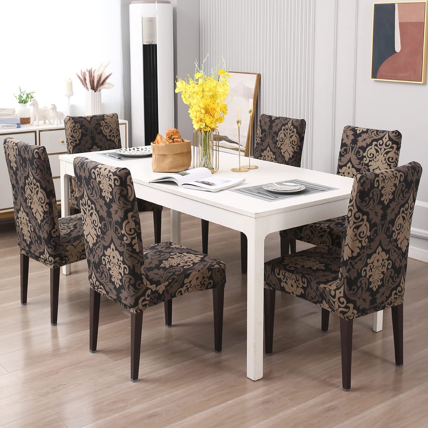 Quirky Hub Premium Wrinkle-Free | Elastic Stretchable | Washable|Chair Covers Brown Mint