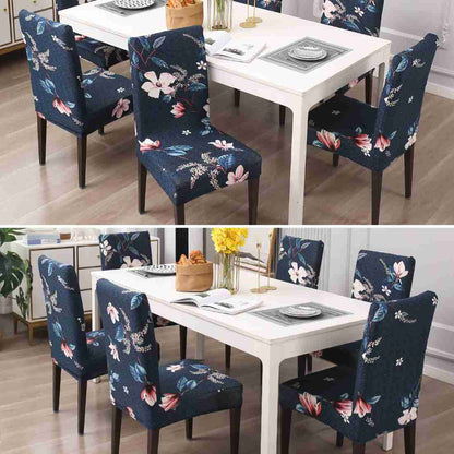 Quirky Hub Premium Wrinkle-Free | Elastic Stretchable | Washable|Dining Table & Chair Cover Dark Blue Botanical