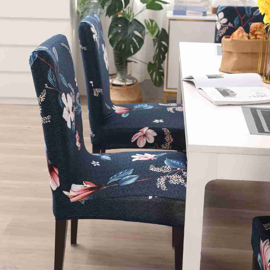 Quirky Hub Premium Wrinkle-Free | Elastic Stretchable | Washable|Dining Table & Chair Cover Dark Blue Botanical