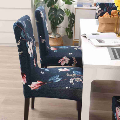 Quirky Hub Premium Wrinkle-Free | Elastic Stretchable | Washable|Dining Table & Chair Cover Dark Blue Botanical