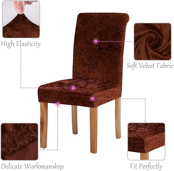 Quirky Hub Premium Wrinkle-Free Stretchable | Washable Plain Velvet Chair Covers , Crushed Velvet Brown
