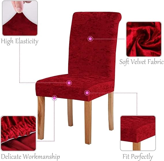 Quirky Hub Premium Wrinkle-Free Stretchable | Washable Plain Velvet Chair Covers Red