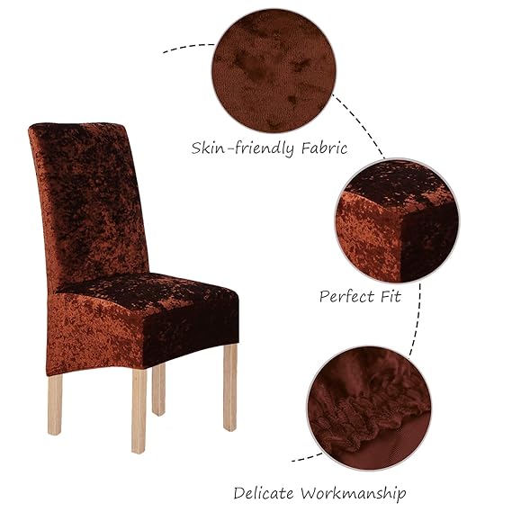 Quirky Hub Premium Wrinkle-Free Stretchable | Washable Plain Velvet Chair Covers , Crushed Velvet Brown