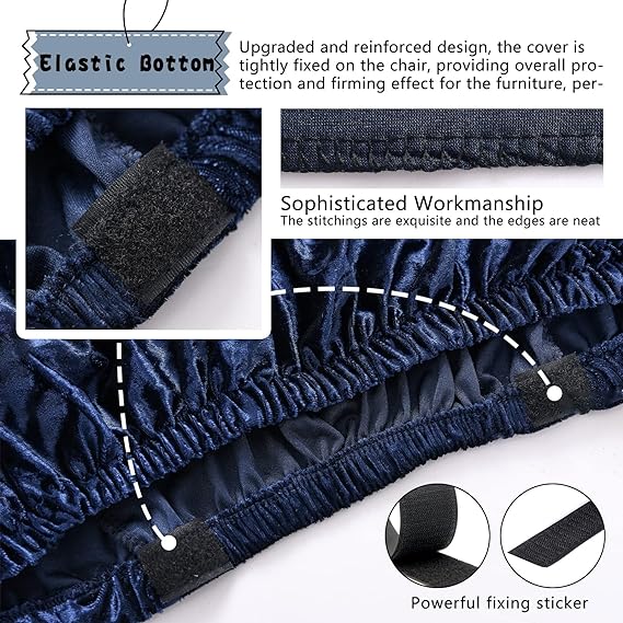 Quirky Hub Premium Wrinkle-Free Stretchable | Washable Plain Velvet Chair Covers| Navy Blue