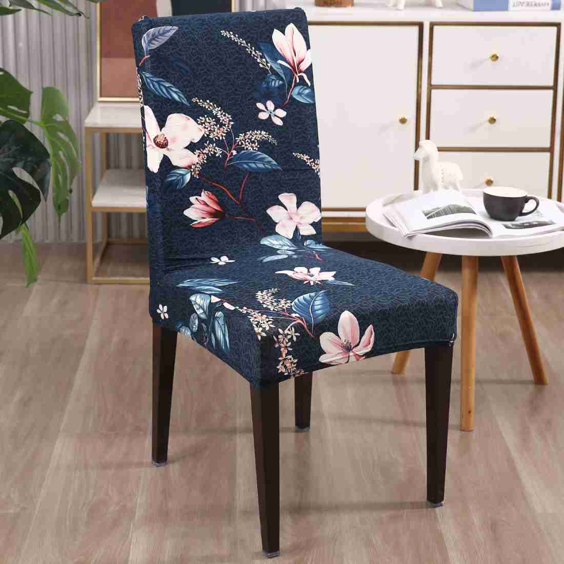 Quirky Hub Premium Wrinkle-Free | Elastic Stretchable | Washable|Dining Table & Chair Cover Dark Blue Botanical