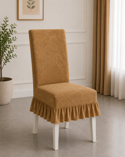 Beige Jacquard Frill Dining Chair Cover – Stretchable & Washable