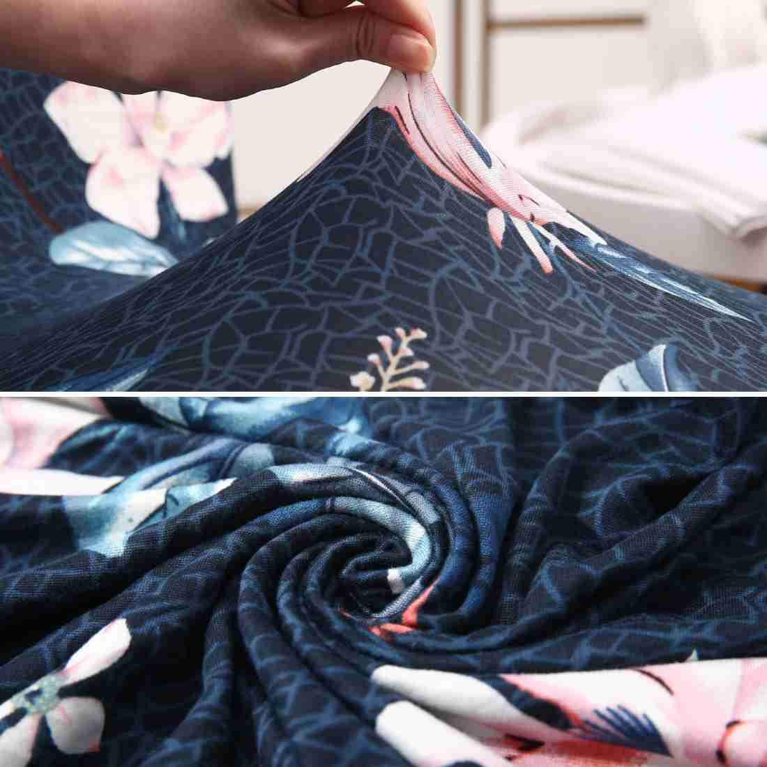 Quirky Hub Premium Wrinkle-Free | Elastic Stretchable | Washable|Dining Table & Chair Cover Dark Blue Botanical