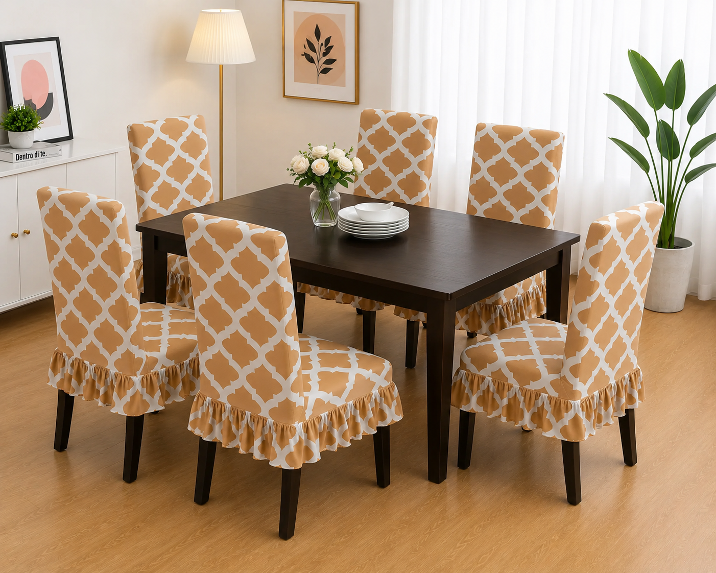 Quirky Hub Premium Frill Dining Chair Cover Set – Stretchable Elastic Washable Chair Slipcovers for Dining Room, Kitchen & Banquet Chairs (Pack of 6) (Copy)