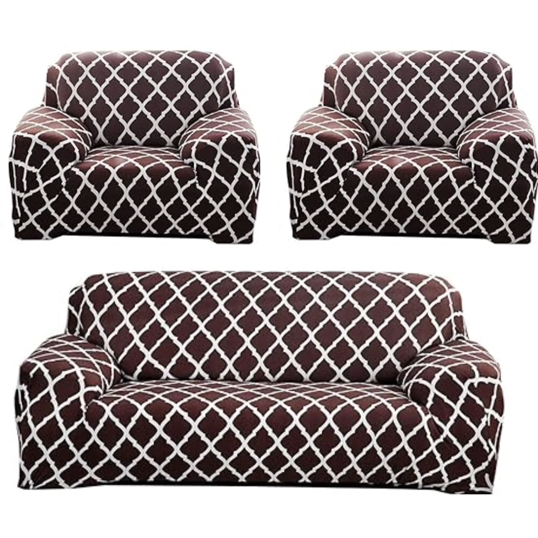 Quirky Hub Premium Wrinkle-Free Stretchable | Elastic Universal Stretchable Sofa Cover Brown Diamond