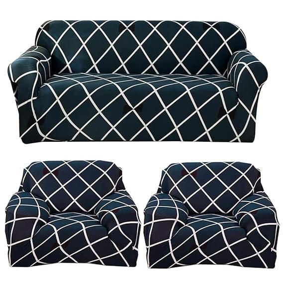 Quirky Hub Premium Wrinkle-Free Stretchable | Elastic Universal Stretchable Sofa Cover Blue Cross