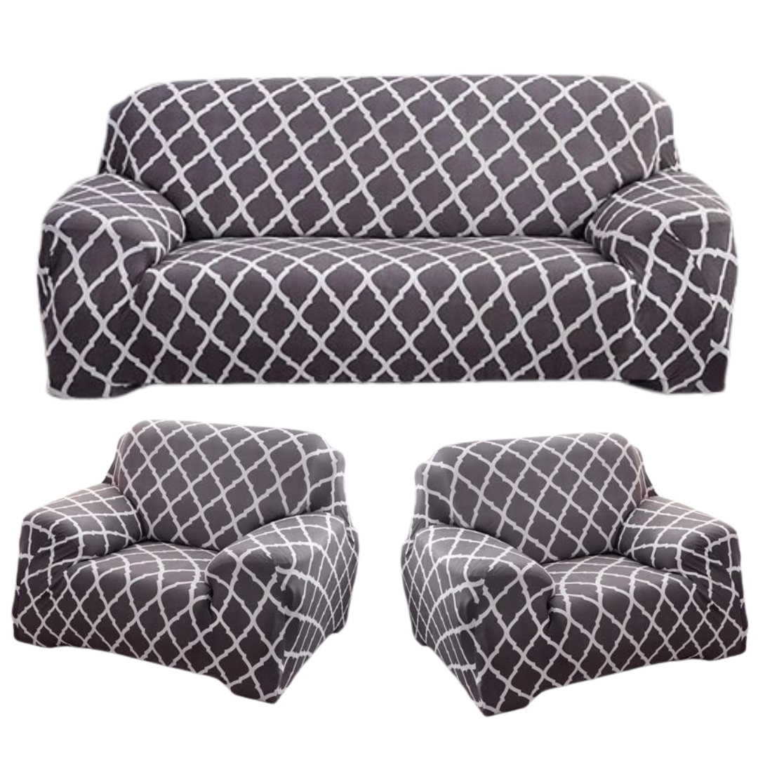 Quirky Hub Premium Wrinkle-Free Stretchable | Elastic Universal Stretchable Sofa Cover Grey Diamond