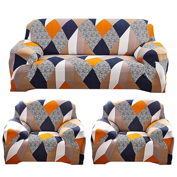 Quirky Hub Premium Wrinkle-Free Stretchable | Elastic Universal Stretchable Sofa Cover Orange Prism