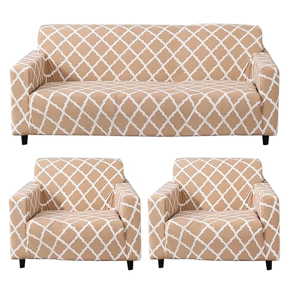 Quirky Hub Premium Wrinkle-Free Stretchable | Elastic Universal Stretchable Sofa Cover Biege Diamond