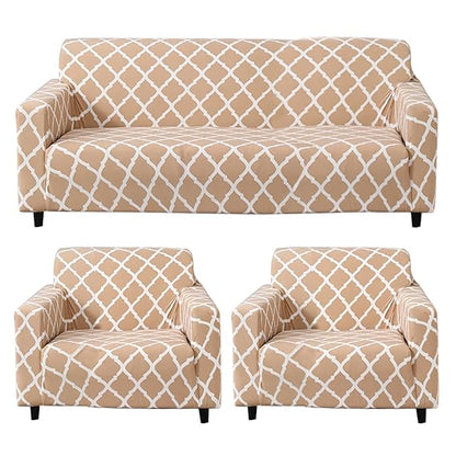 Quirky Hub Premium Wrinkle-Free Stretchable | Elastic Universal Stretchable Sofa Cover Biege Diamond