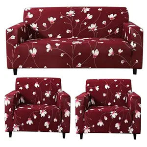 Quirky Hub Premium Wrinkle-Free Stretchable | Elastic Universal Stretchable Sofa Cover Red Flower