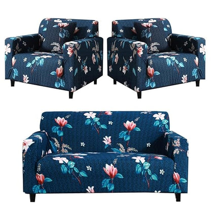Quirky Hub Premium Wrinkle-Free Stretchable | Elastic Universal Stretchable Sofa Cover Blue Flower