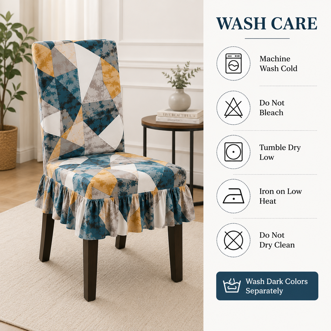 Quirky Hub Premium Frill Dining Chair Cover Set – Stretchable Elastic Washable Chair Slipcovers for Dining Room, Kitchen & Banquet Chairs (Pack of 6) (Copy)