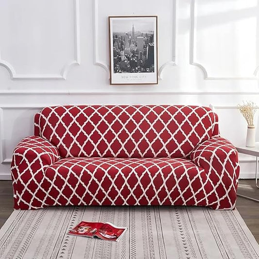 Quirky Hub Premium Wrinkle-Free Stretchable | Elastic Universal Stretchable Sofa Cover Red Diamond