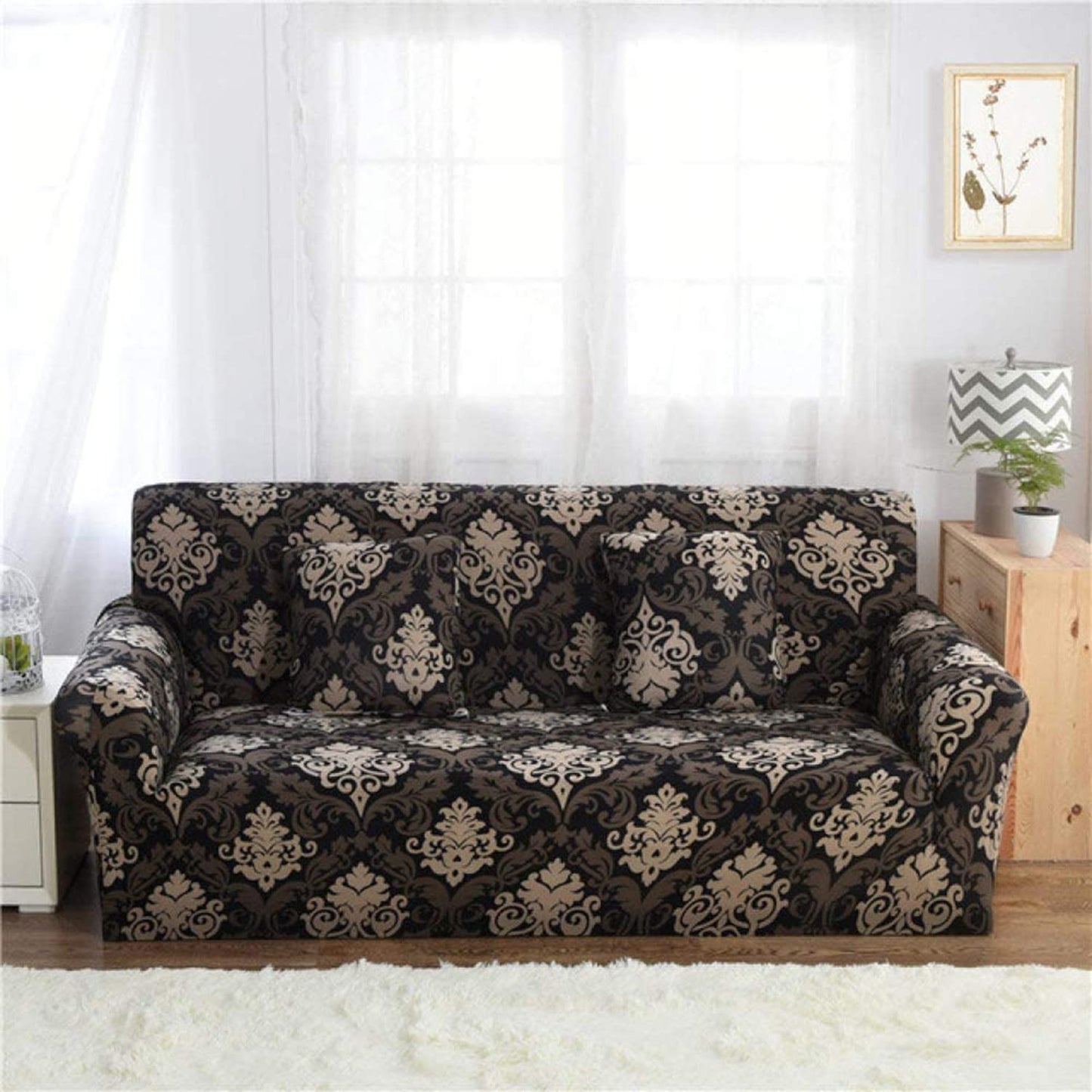 Quirky Hub Premium Wrinkle-Free Stretchable | Elastic Universal Stretchable Sofa Cover Brown Mint