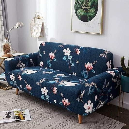 Quirky Hub Premium Wrinkle-Free Stretchable | Elastic Universal Stretchable Sofa Cover Blue Flower