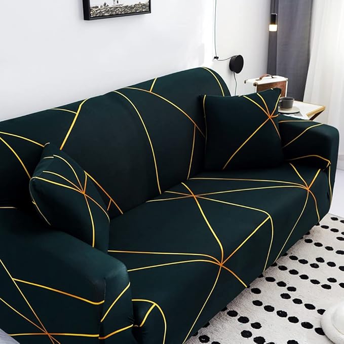 Quirky Hub Premium Wrinkle-Free Stretchable | Elastic Universal Stretchable Sofa Cover Gold Prism