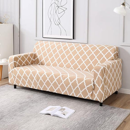 Quirky Hub Premium Wrinkle-Free Stretchable | Elastic Universal Stretchable Sofa Cover Biege Diamond
