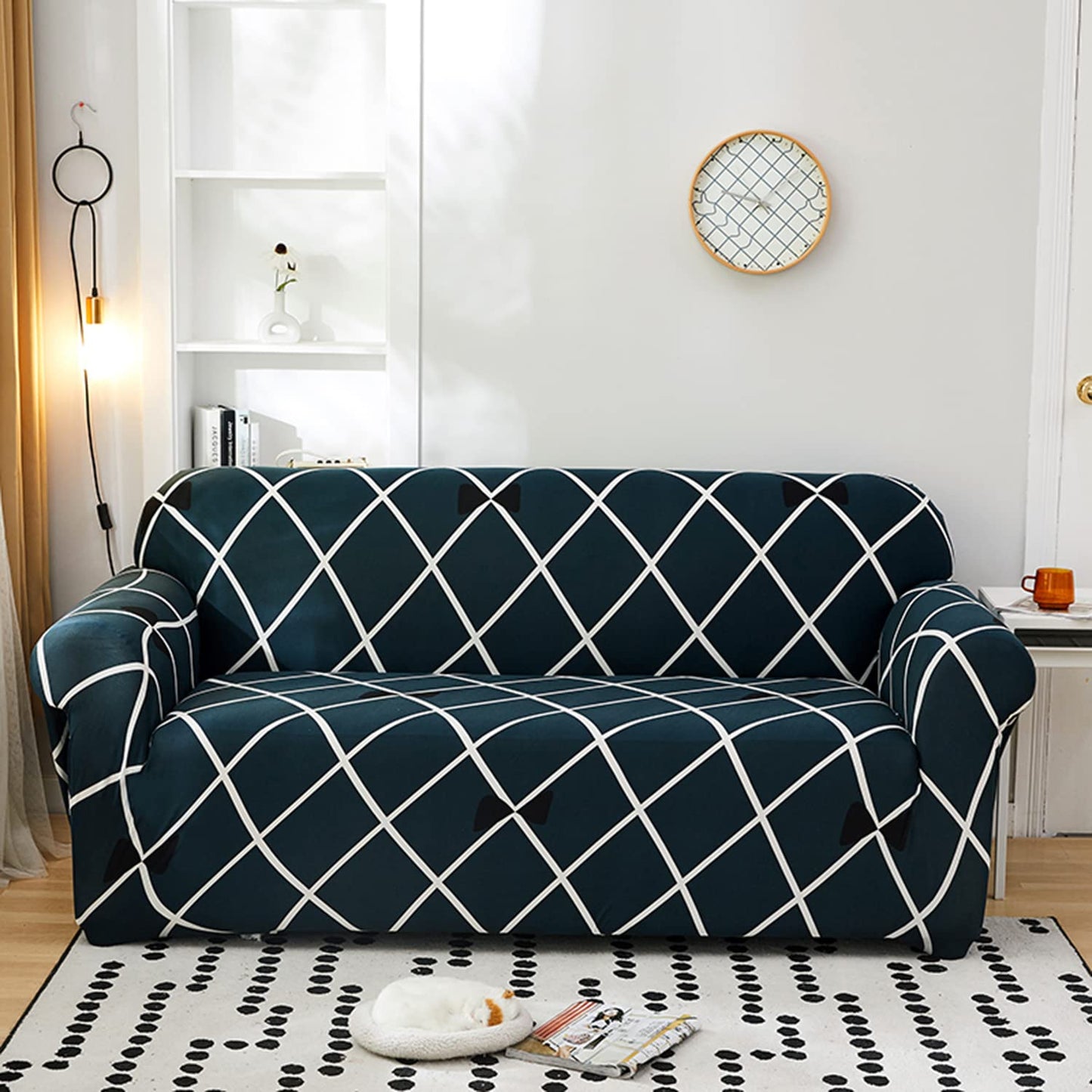 Quirky Hub Premium Wrinkle-Free Stretchable | Elastic Universal Stretchable Sofa Cover Blue Cross