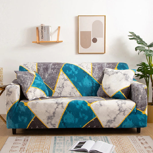 Quirky Hub Premium Wrinkle-Free Stretchable | Elastic Universal Stretchable Sofa Cover Blue Marble