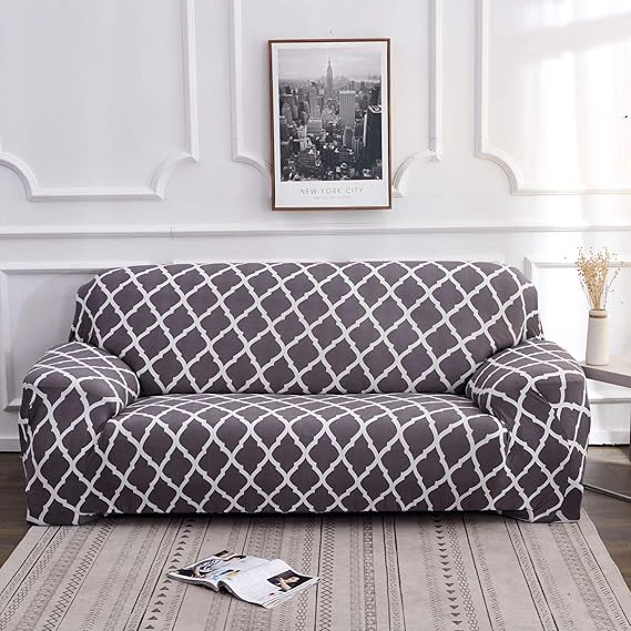 Quirky Hub Premium Wrinkle-Free Stretchable | Elastic Universal Stretchable Sofa Cover Grey Diamond
