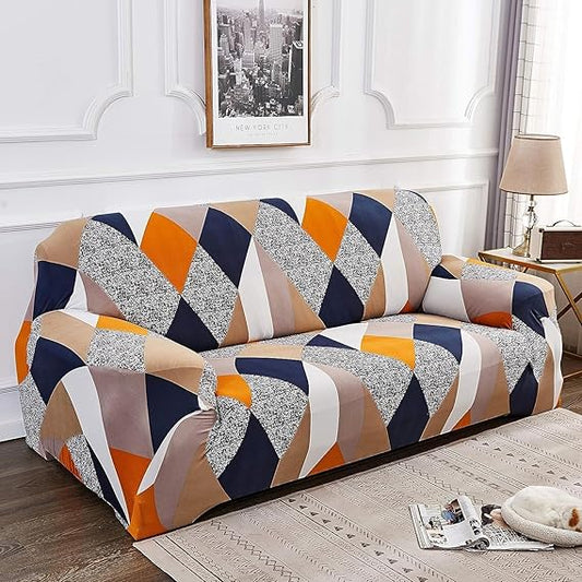 Quirky Hub Premium Wrinkle-Free Stretchable | Elastic Universal Stretchable Sofa Cover Orange Prism