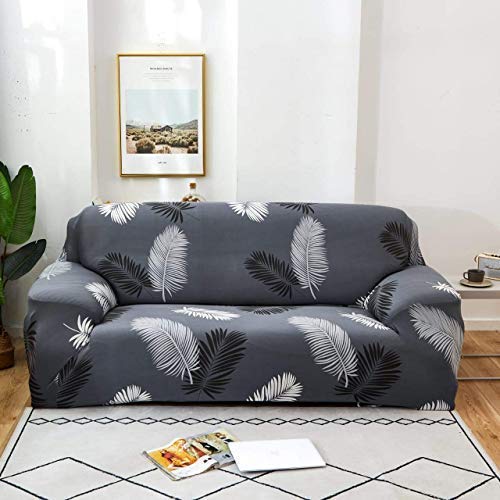 Quirky Hub Premium Wrinkle-Free Stretchable | Elastic Universal Stretchable Sofa Cover Grey Leaves