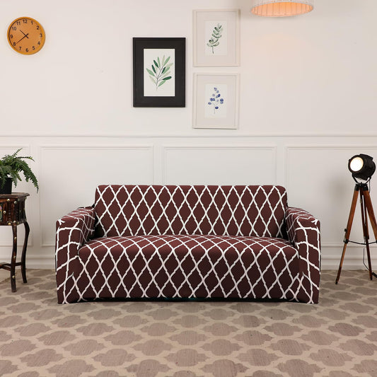 Quirky Hub Premium Wrinkle-Free Stretchable | Elastic Universal Stretchable Sofa Cover Brown Diamond