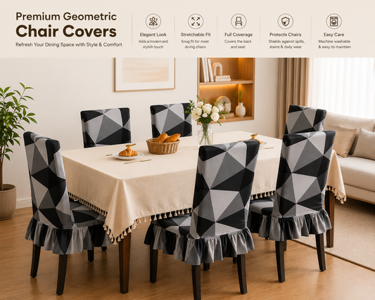 Black Multi Frill Dining Chair Cover Set – Washable Stretch Fit