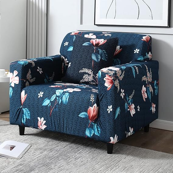 Quirky Hub Premium Wrinkle-Free Stretchable | Elastic Universal Stretchable Sofa Cover Blue Flower