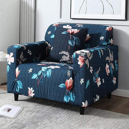Quirky Hub Premium Wrinkle-Free Stretchable | Elastic Universal Stretchable Sofa Cover Blue Flower
