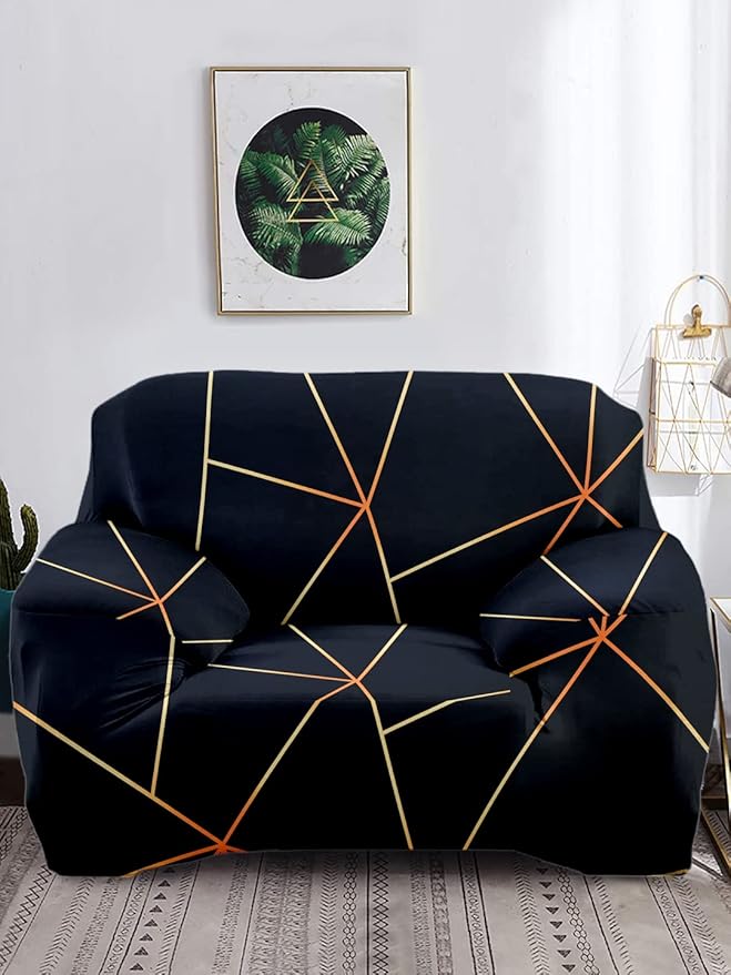 Quirky Hub Premium Wrinkle-Free Stretchable | Elastic Universal Stretchable Sofa Cover Gold Prism