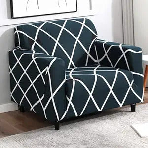 Quirky Hub Premium Wrinkle-Free Stretchable | Elastic Universal Stretchable Sofa Cover Blue Cross