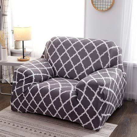 Quirky Hub Premium Wrinkle-Free Stretchable | Elastic Universal Stretchable Sofa Cover Grey Diamond